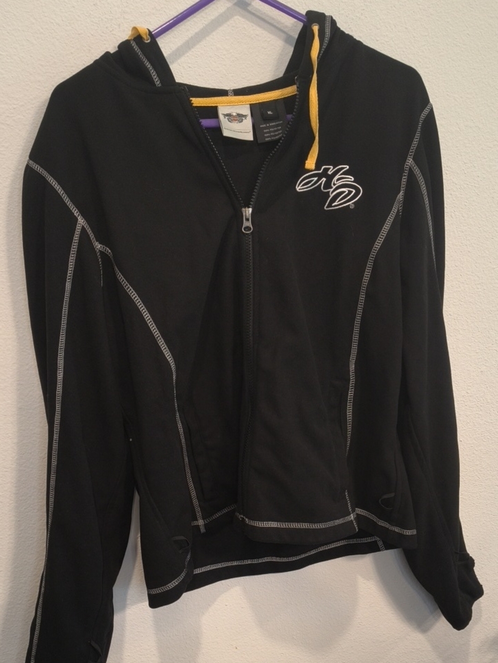 Harley-Davidson Black Hoodie with Yellow Hood Trim XL